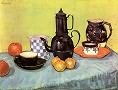 蓝色珐琅咖啡壶，陶器和水果/梵高作品赏析